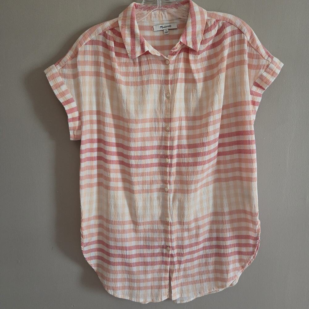 Madewell Crinkle Central Top Orange Yellow Plaid Womens Small